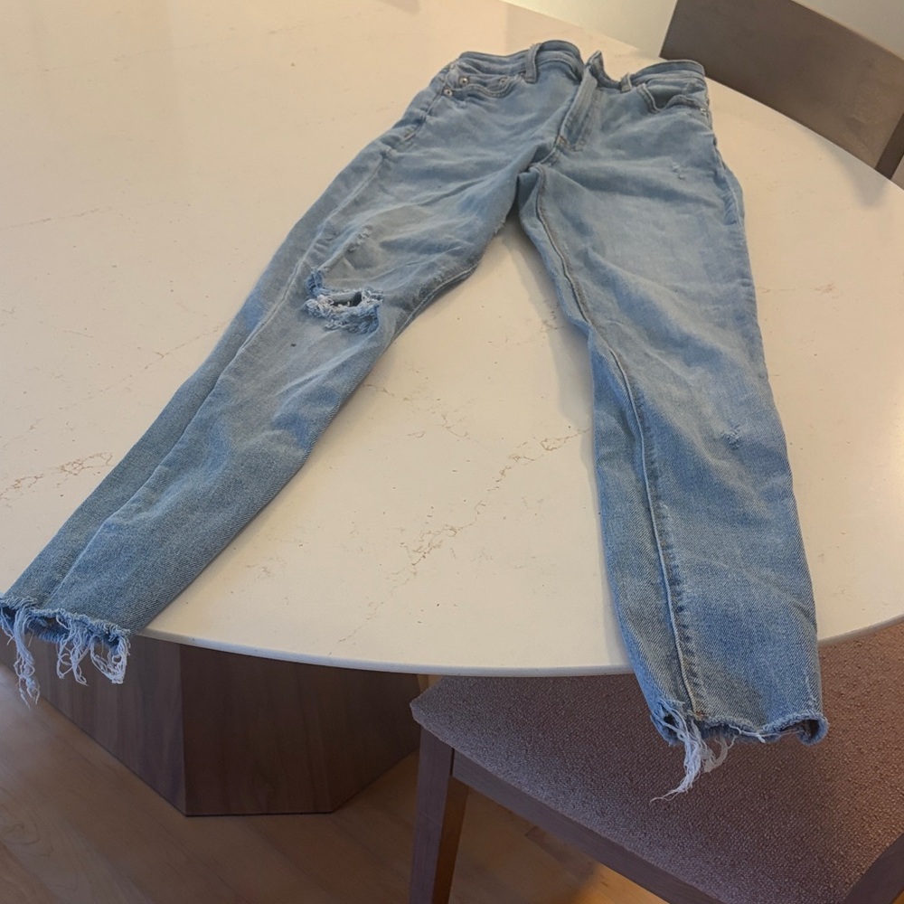 Light Wash Distressed Straight-Leg Jeans